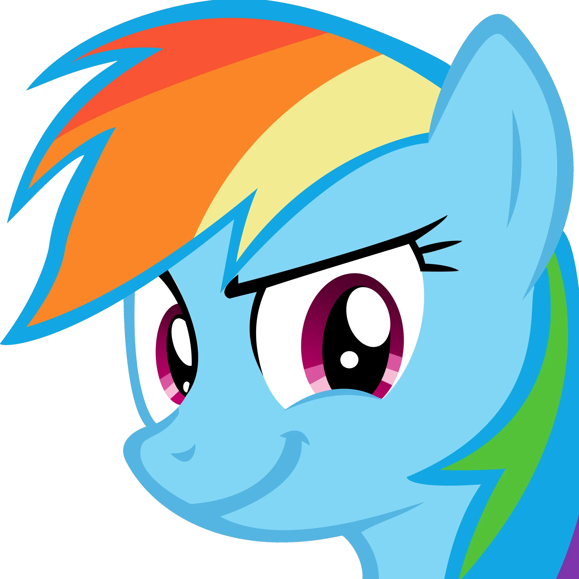 Vector portrait of Rainbow Dash, a blue pony with a rainbow mane and magenta eyes