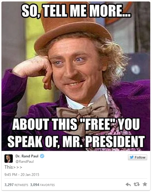 Rand Paul tweet using the Condescending Wonka meme to mock President Obama