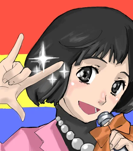 Ranka Lee's Kira Pose — Black-haired anime girl with microphone doing the kira pose