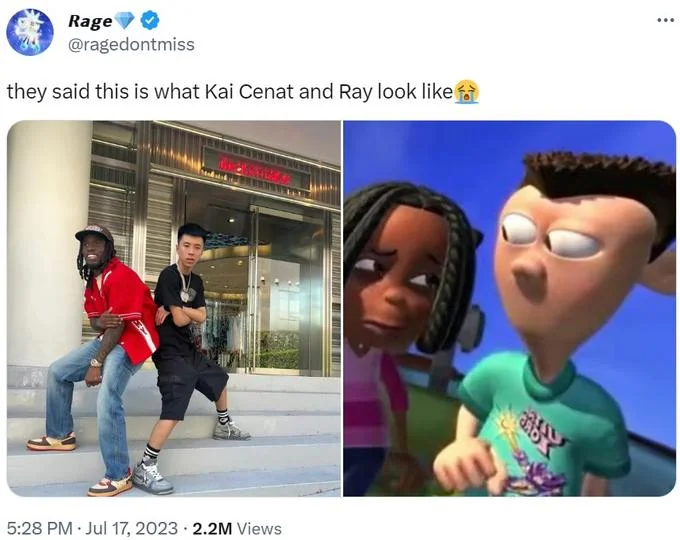 Ray And Kai Cenat — Twitter screenshot comparing Kai Cenat and Ray to Jimmy Neutron characters Sheen and Libby