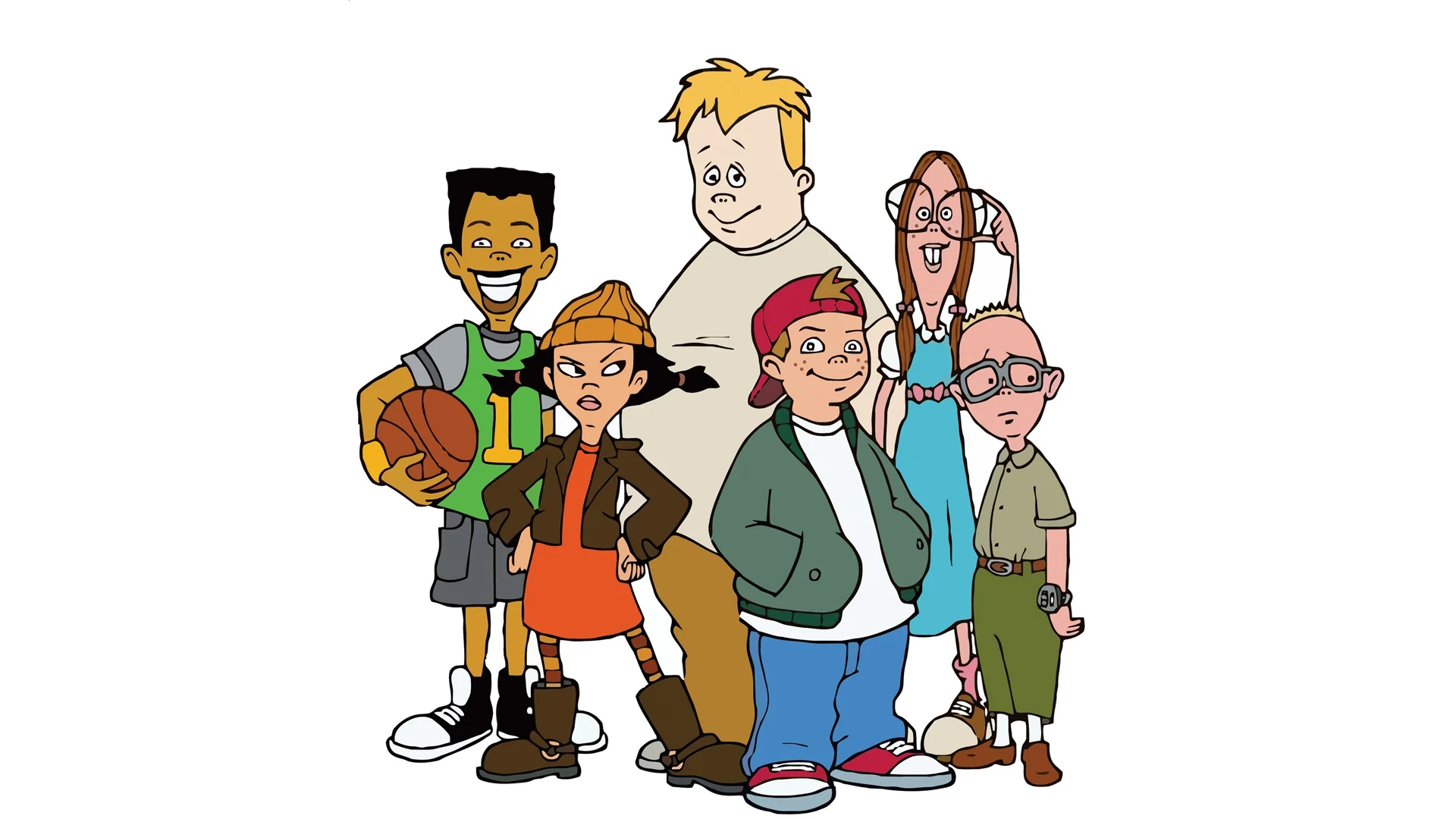 Six main characters from the animated show Recess posed together against a white background.