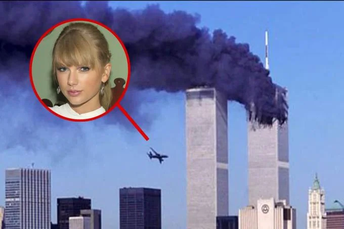 Name Soundalikes — 9/11 World Trade Center photo with an inset circle of Taylor Swift
