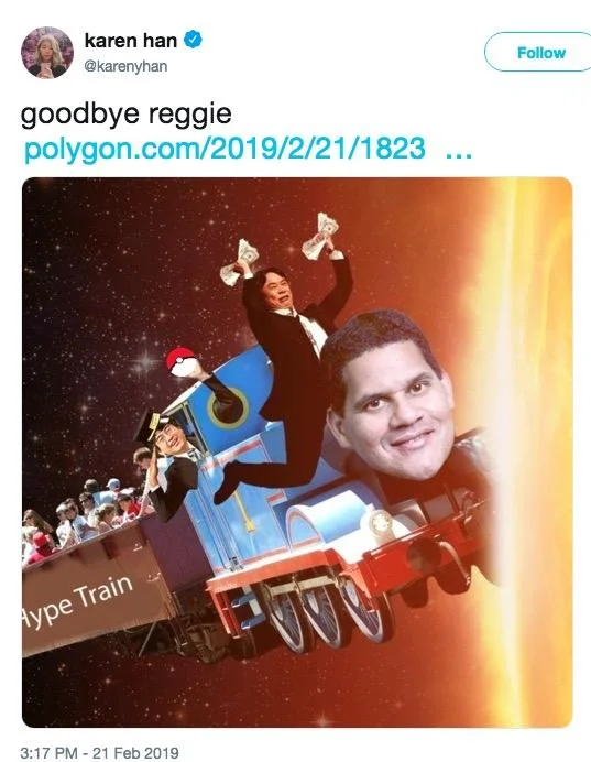 Reggie Fils-Aime — Tweet by Joe Merrick reacting to Reggie Fils-Aimé's retirement announcement
