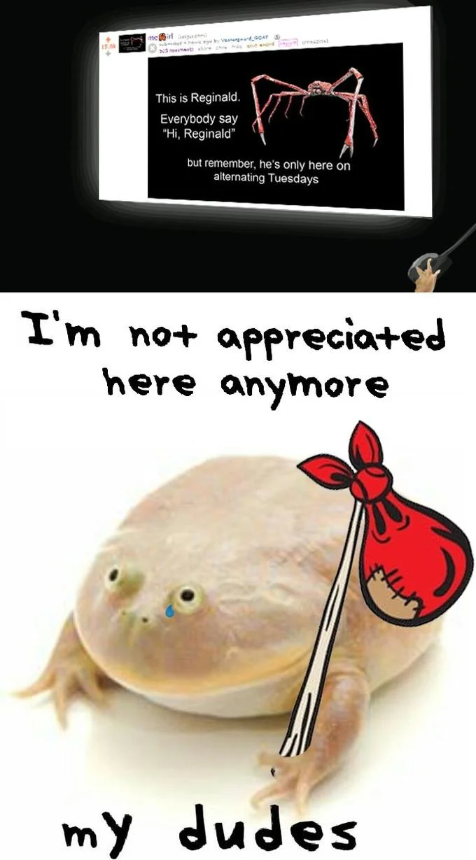 Spider crab meme declaring itself the true Reginald and calling out imposters