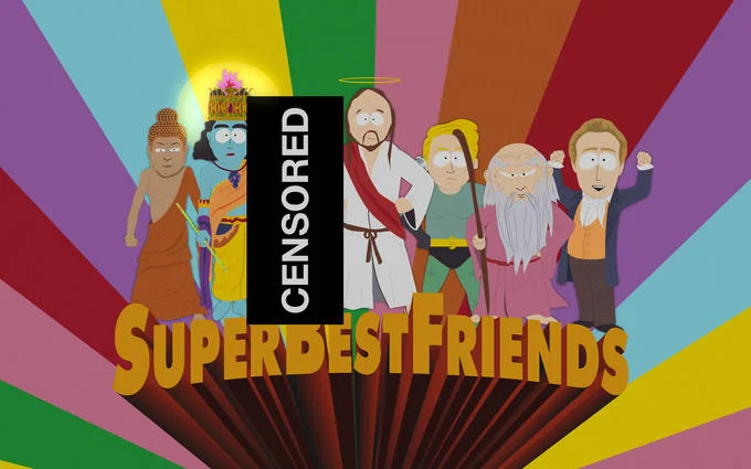 Religion — South Park Super Best Friends cartoon lineup with Muhammad censored