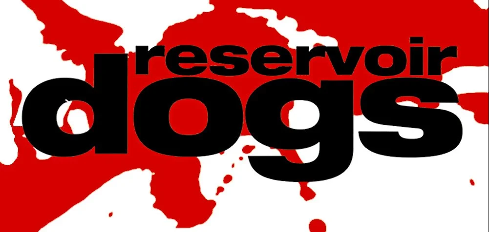 Reservoir Dogs movie title logo with red blood splatter background