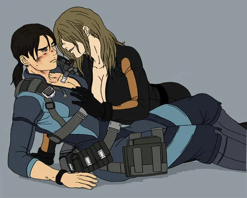 Resident Evil fan art of two characters lying together