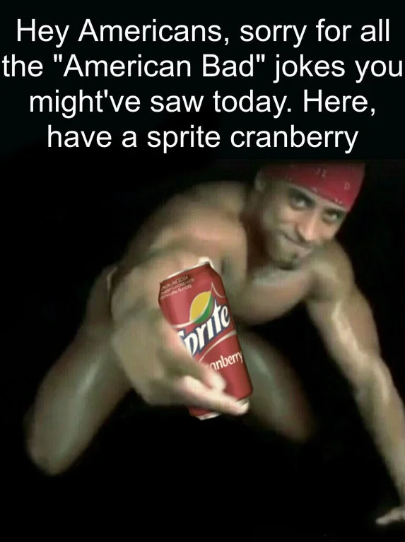 Ricardo Milos meme offering a can of Sprite Cranberry to Americans