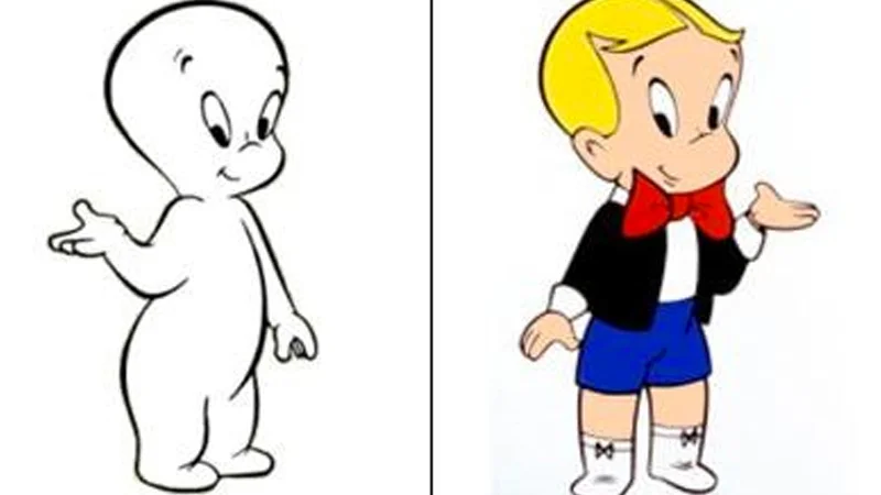 Richie Rich Is Casper — Side-by-side illustration of Casper the Ghost and Richie Rich in matching poses.