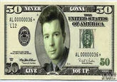 Rickroll — A humorous image showing a U.S. fifty-dollar bill with Rick Astley's face replacing the original portrait.