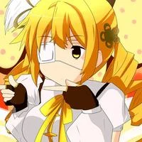 Rikkas Finger Spin — Yellow-haired anime character with large white pupils posed with hands in finger gesture against simple background with warm yellow tones.