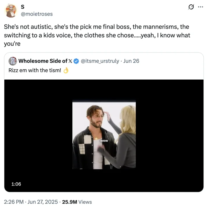 Rizz Em With The Tism Girl — A "quote-tweet":https://knowyourmeme.com/memes/quote-retweets-qrts about Rachel, the