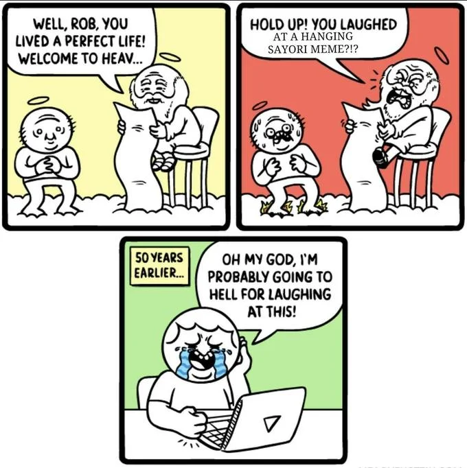 Rob Lived the Perfect Life — Rob comic variant with the punchline changed to laughing at a Sayori meme from Doki Doki Literature Club