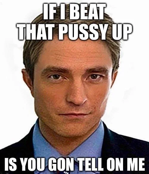 Robert Pattinson as Chris Hansen Rap Lyric Memes — Pattinson-Hansen meme face with 'Awwww you look malnourished' caption