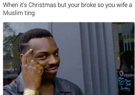 Roll Safe meme featuring humorous caption about creative financial problem-solving during holidays with character's temple-tapping gesture.