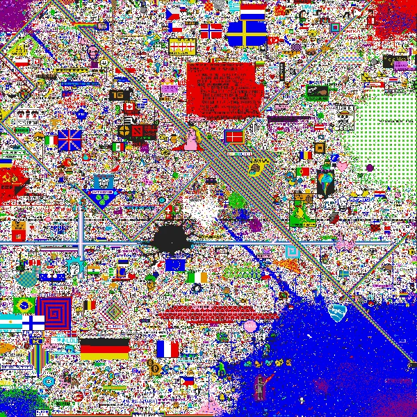 /r/place — World map showing country representation on the r/place canvas in red and blue