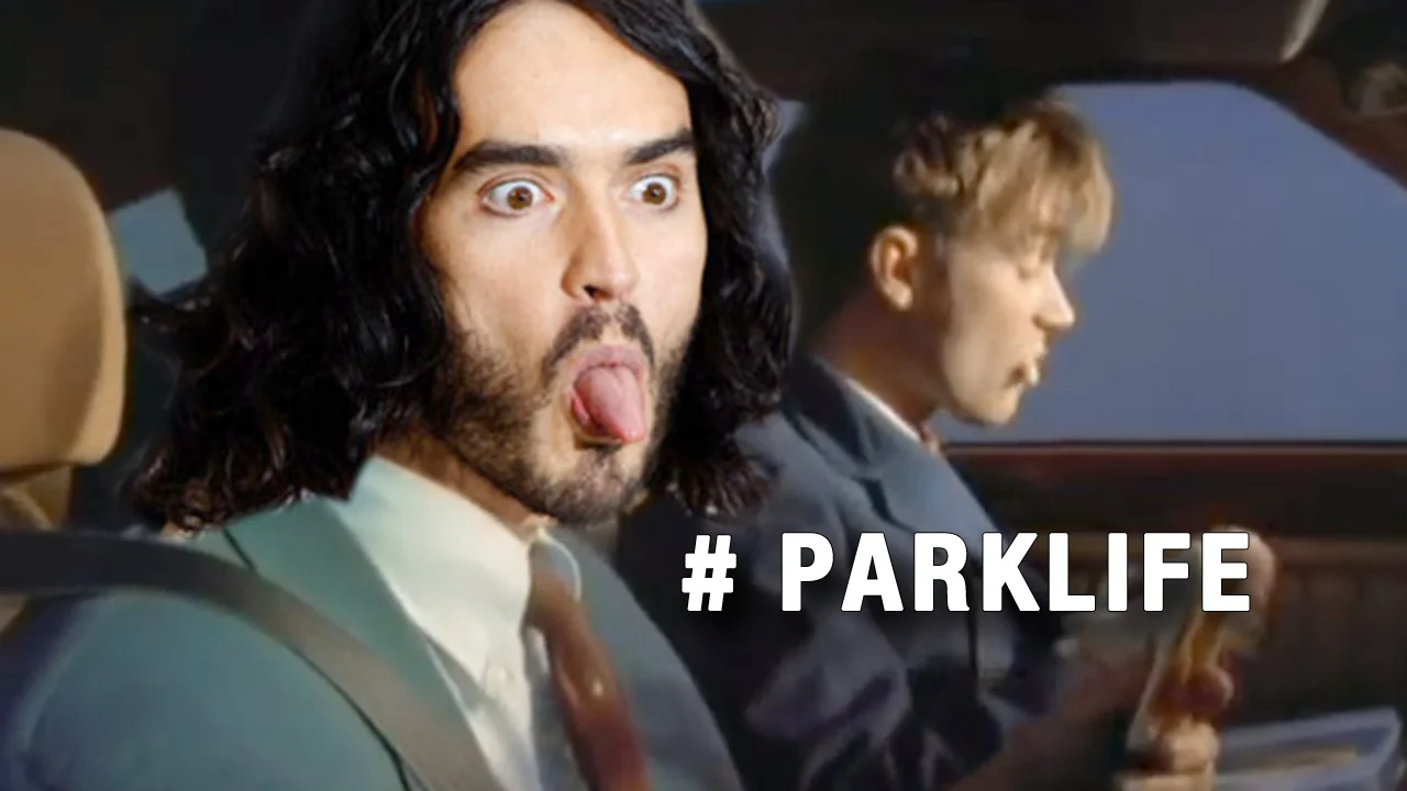 Tweet by Russell Brand ending with the word PARKLIFE acknowledging the meme