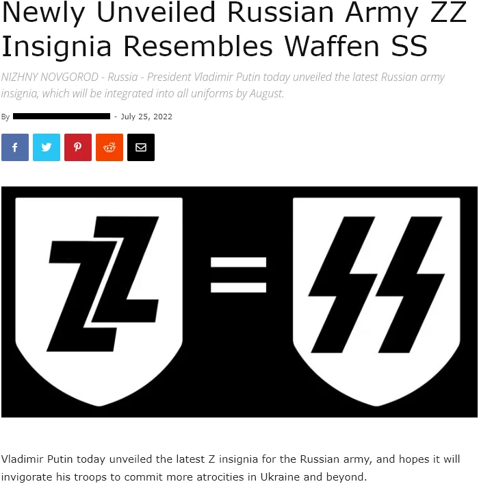 Russian Z Military Symbol — Satirical article comparing Russian ZZ insignia to Waffen SS runes