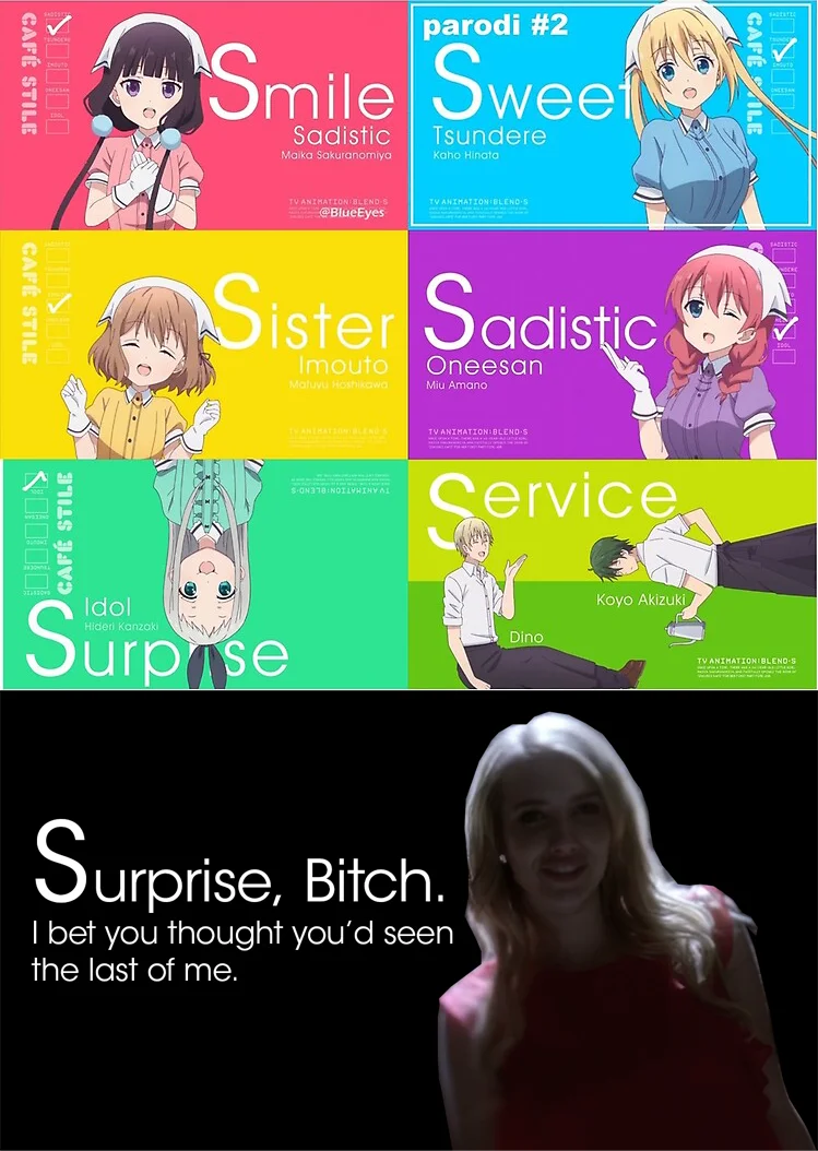 "S" Stands For? — Blend S 'S stands for' cards combined with a 'Sugoi Serval' Kemono Friends parody card.