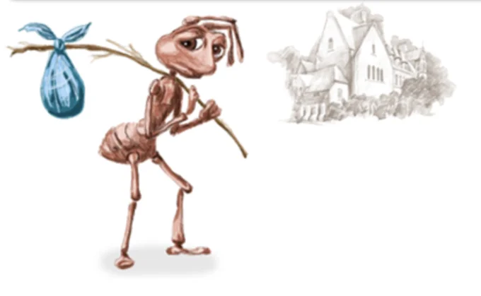 Sad Ant With Bindle Homeless Ant How It Feels To Ant — Sad ant with bindle walking away from a sketched house