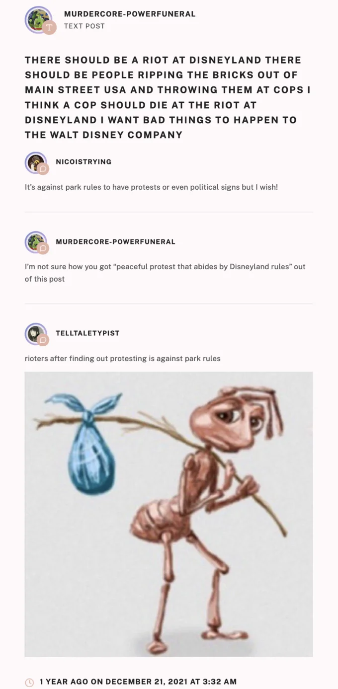 Sad Ant With Bindle Homeless Ant How It Feels To Ant — Tumblr Disneyland riot joke thread ending with sad ant with bindle image