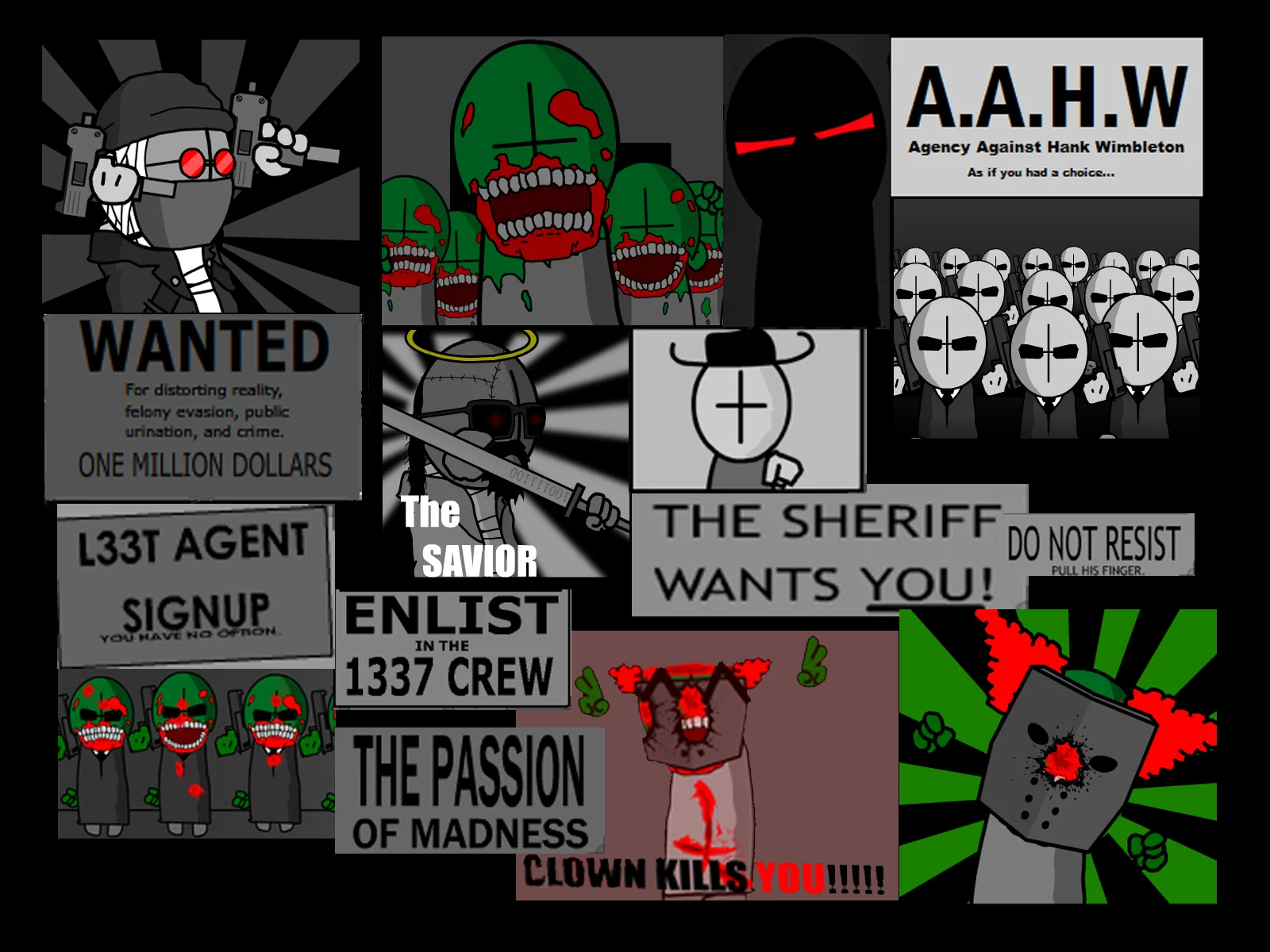 Sadness Combat parody featuring sad characters in Madness Combat animation style