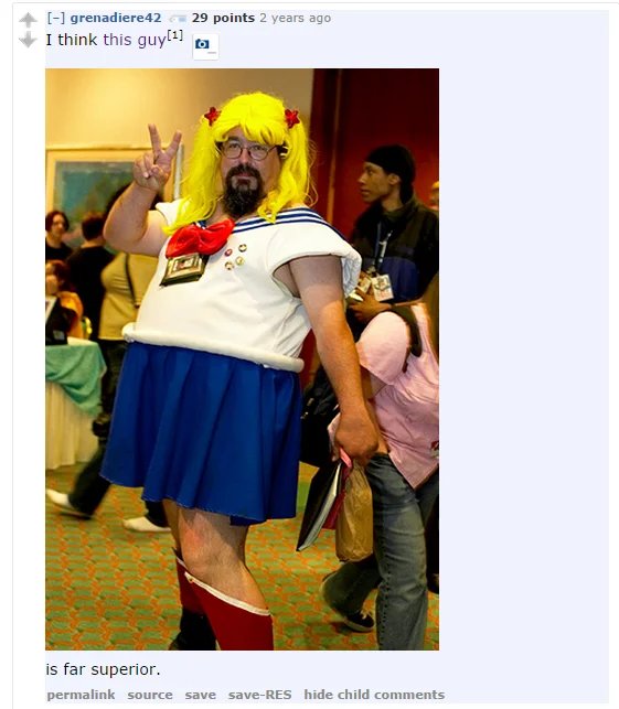 Reddit comment screenshot embedding a photo of Sailor Bubba