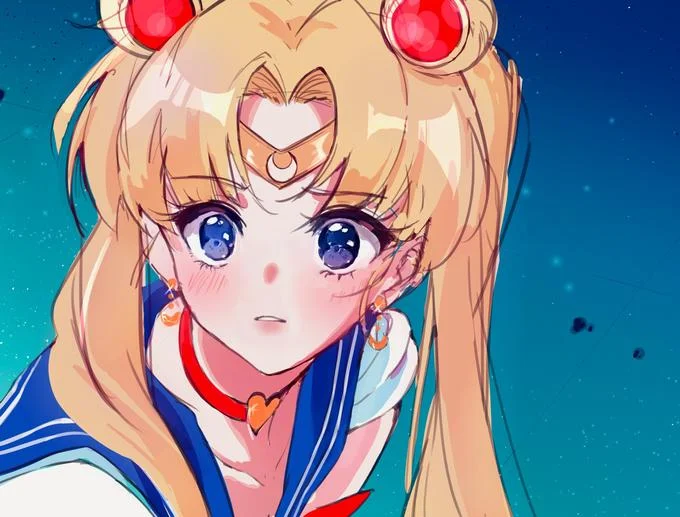 Sailor Moon Redraw — Modern anime redraw of Sailor Moon with sharp features and starry blue background
