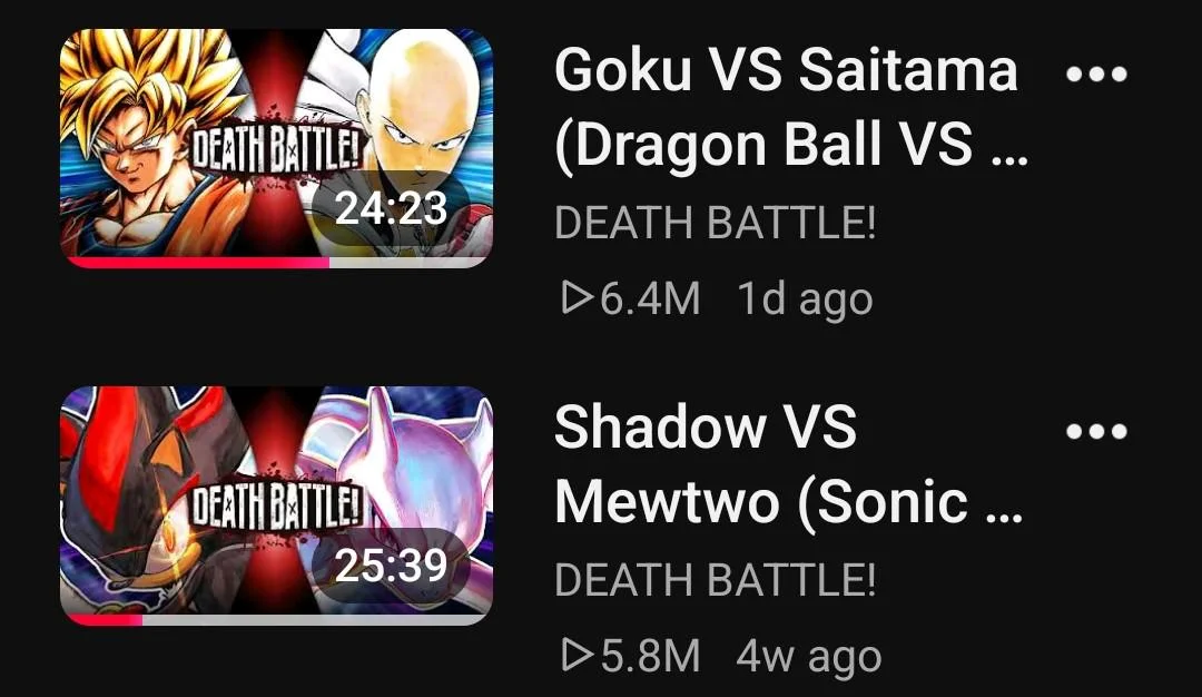 Saitama vs. Goku — YouTube listing of Death Battle Goku vs Saitama video with 6.4 million views in one day