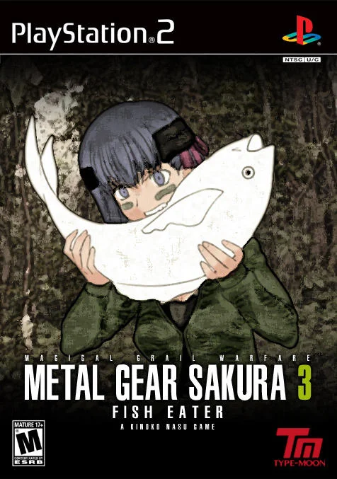 Sakurafish Every Day Until You Like It — Parody PS2 box art 'Metal Gear Sakura 3 Fish Eater' featuring Sakura holding a fish