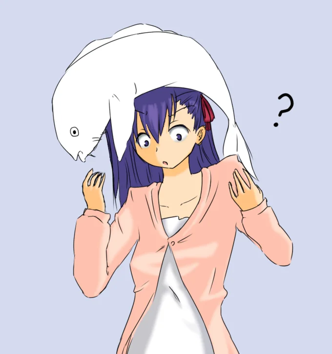 Sakurafish Every Day Until You Like It — Fan redraw of Sakura with the Sakurafish resting on her shoulder and a question mark