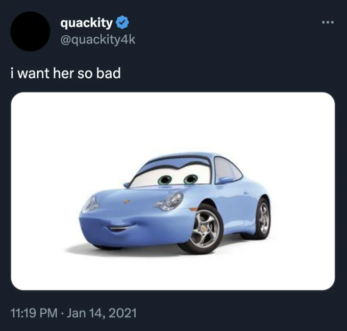 Sally Carrera Cars Cussy — quackity @quackity4k i want her so bad 11:19 PM Jan 14, 2021 46