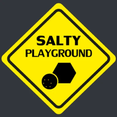 Yellow diamond warning sign that reads Salty Playground
