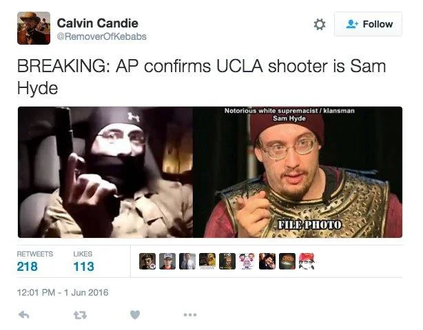 Sam Hyde Is The Shooter Hoaxes — Screenshot of a 4chan thread with an anonymous post claiming to be Sam Hyde threatening violence in Colorado Springs