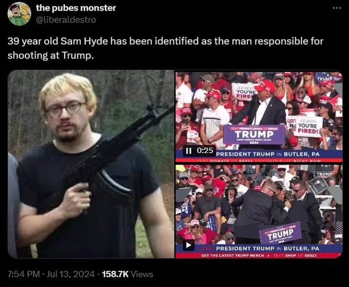Sam Hyde Is The Shooter Hoaxes — Tweet falsely claiming the AP confirmed Sam Hyde as the UCLA shooter, with a file photo of Sam Hyde