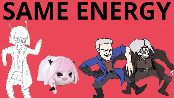Same Energy — Social media screenshot featuring side-by-side comparison of two characters in formal business attire claiming identical energy.