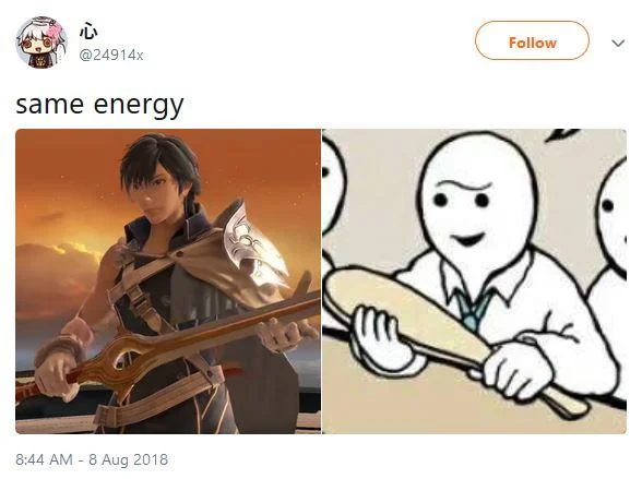 Same Energy — Two-panel meme comparing yellow smiley face drawing to dog's face in red sauce with matching happy expressions.