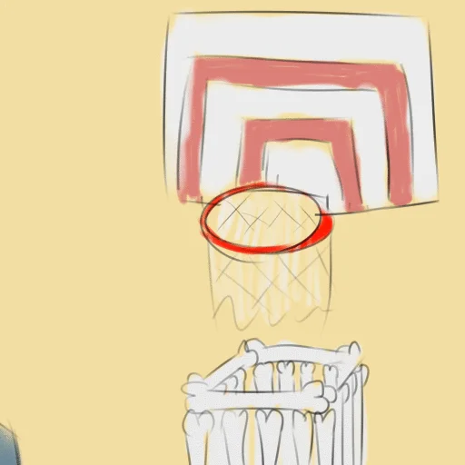 Get Dunked On — Sketch of basketball hoop above a trash can filled with bones