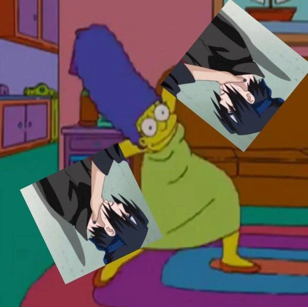 Sasuke Choke Edits — Marge Simpson shaking Bart with Sasuke's face pasted on him twice