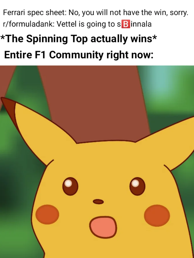 Surprised Pikachu meme with Ferrari strategy and 'sBinnala' caption