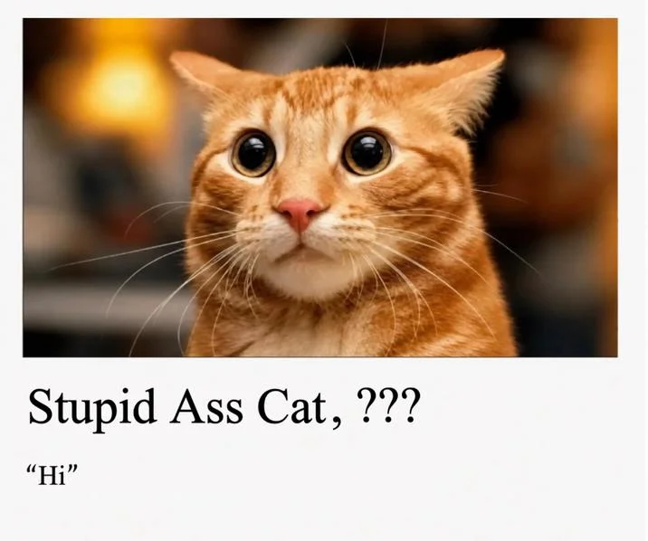 Scientists Reveal the Hi — Tumblr post with wide-eyed orange cat captioned 'Stupid Ass Cat, ???' and reply 'Hi'