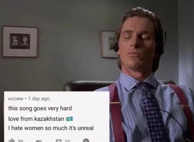 Scott Pilgrim Vs The World Ruined A Whole Generation Of Women — Patrick Bateman from American Psycho with headphones and the 'I hate women' Kazakhstan YouTube