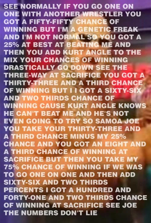 Scott Steiner's famous math promo transcribed over faded background