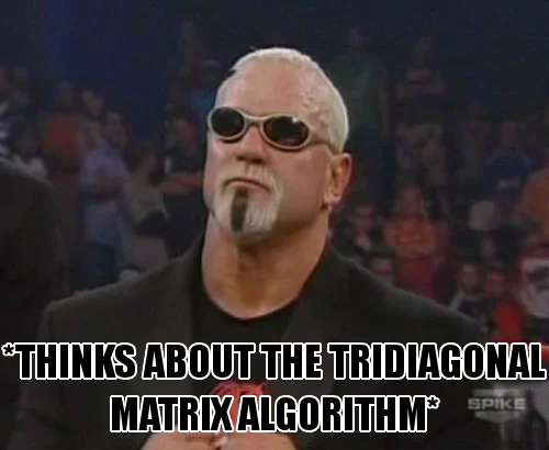 Scott Steiner meme with caption about thinking of the tridiagonal matrix algorithm
