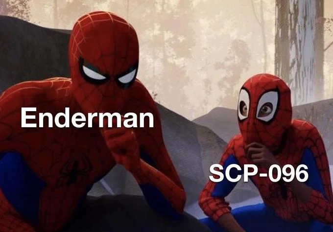 Scp 096 — Two-panel Spider-Man meme labeling one as 'Enderman' and the other as 'SCP-096.'