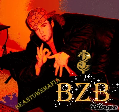 A heavily modified stylized version of Scumbag Steve with red and orange color effects, watermark branding, and 'BZB' text overlay.