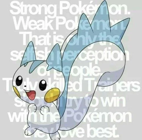 Se Jun Parks Pachirisu — Pachirisu with Karen's quote about strong and weak Pokémon overlaid