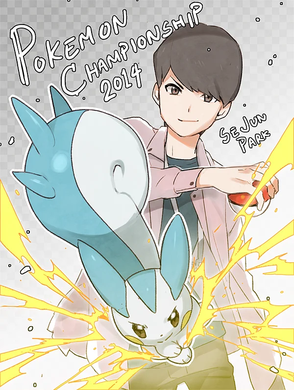 Se Jun Parks Pachirisu — Illustrated poster of Se Jun Park with Pachirisu for the 2014 Pokémon Championship