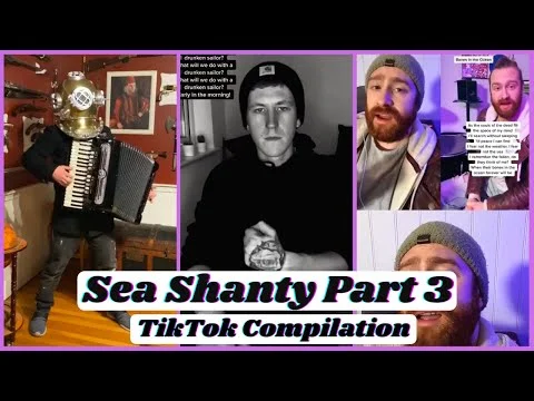 Sea Shanty TikTok — A TikTok Sea Shanty Part 3 compilation grid featuring multiple participants with various instruments including keyboard and accordion