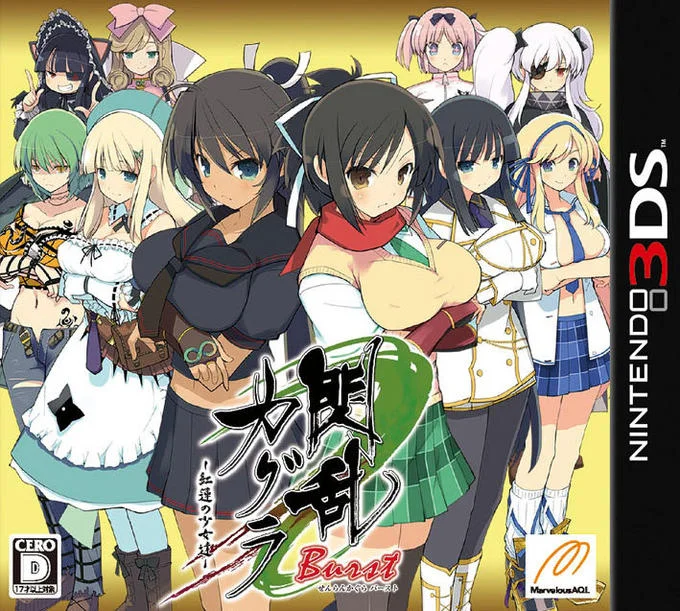 Nintendo 3DS box art for the first Senran Kagura game featuring the shinobi cast